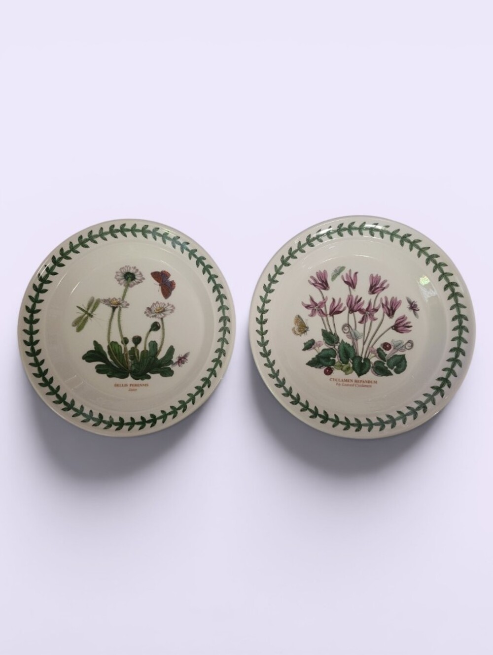 Portmeirion Botanic Garden Floral Side Plates With Green Leaf Accent (2) , EUC